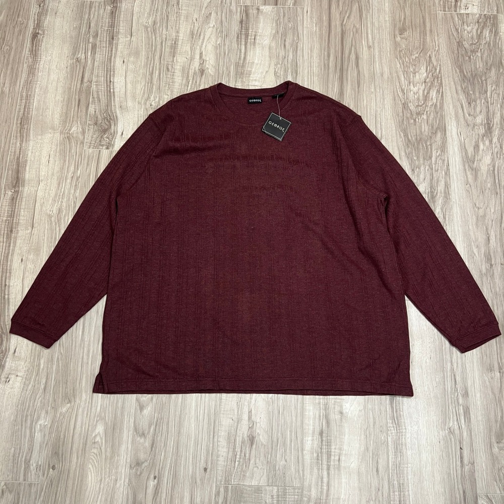 George Men's Long Sleeve Shirt 3XL NWT Burgundy Textured Flat Back Crew neck